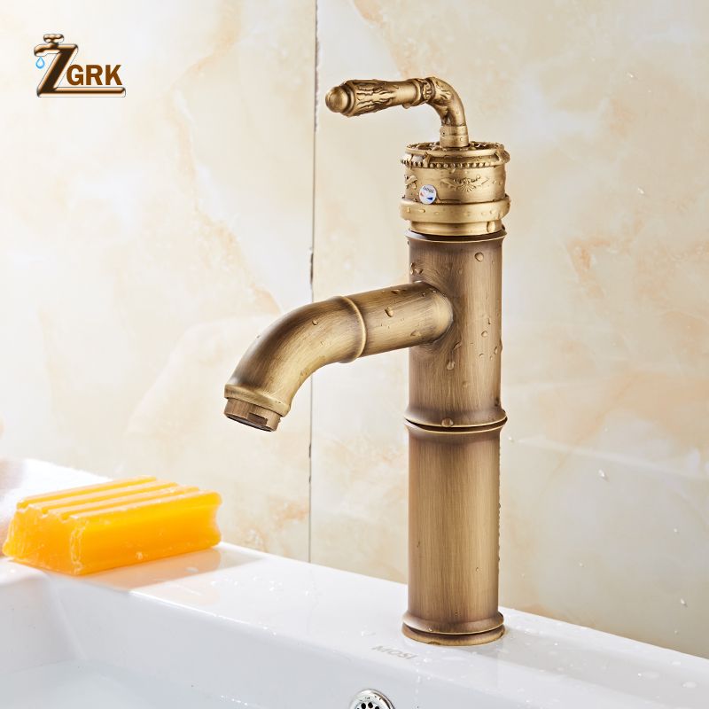 Deck Mounted Bathroom Sink Basin Faucets Single Handle Antique Brass  Mixer Taps