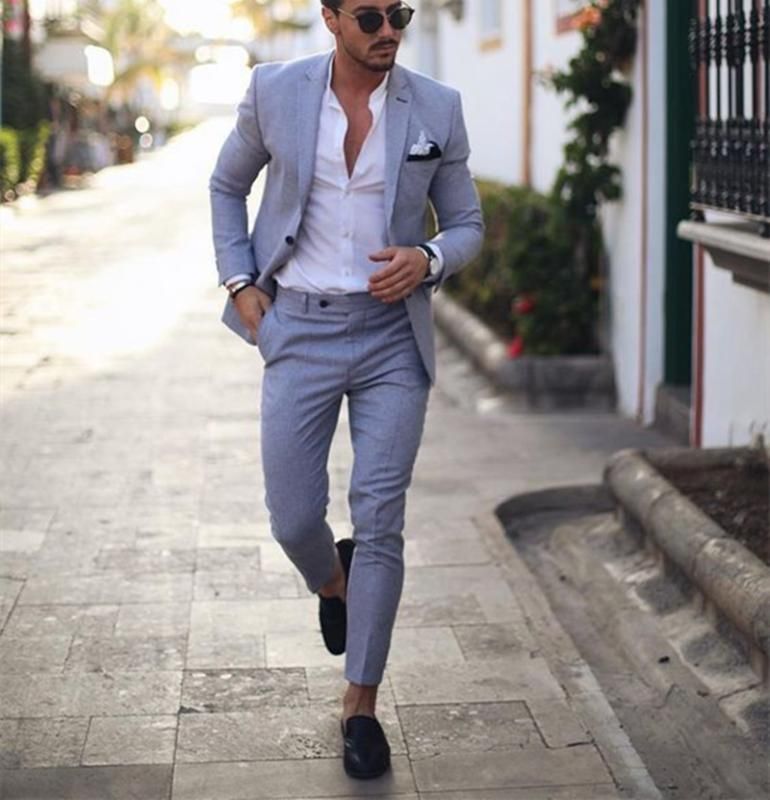 Compra Luz Smoking Gris De Los Hombres De Trajes Para La Boda De 2 Piezas  Traje De Negocios Blazer Enarboló La Solapa Del Traje Del Partido Trajes  Terno Homme Chaqueta + Pant