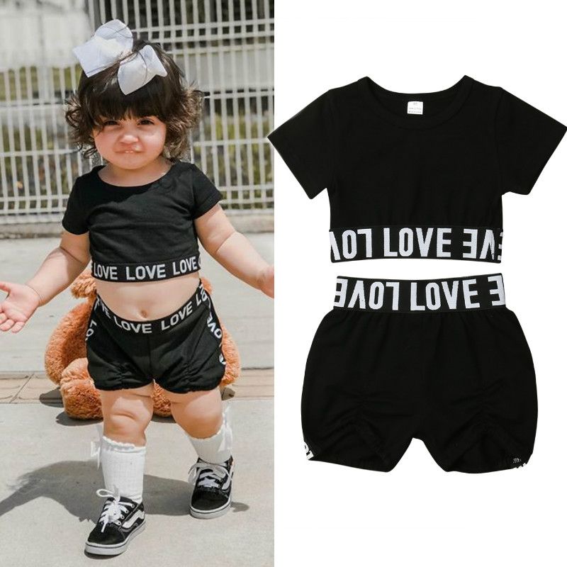 Acheter 19 New Toddler Enfants Bebe Fille Vetements Set Dete Survetement Casual T Shirt A Manches Courtes T Shirt Shorts Pantalon Noir Enfants Bebe Vetements De 16 25 Du Yangwanju Fr Dhgate Com