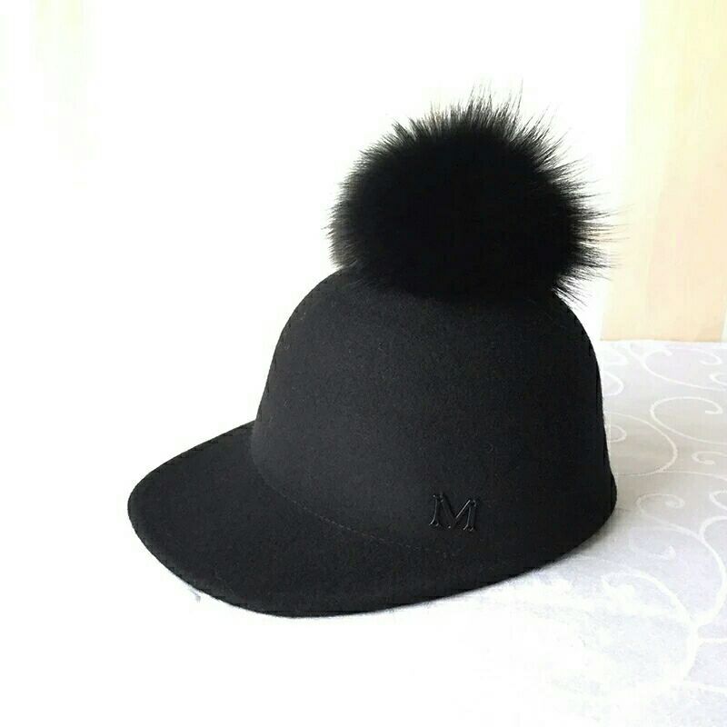 Fox Hair Bulb European And American Wind Wool Equestrian Cap