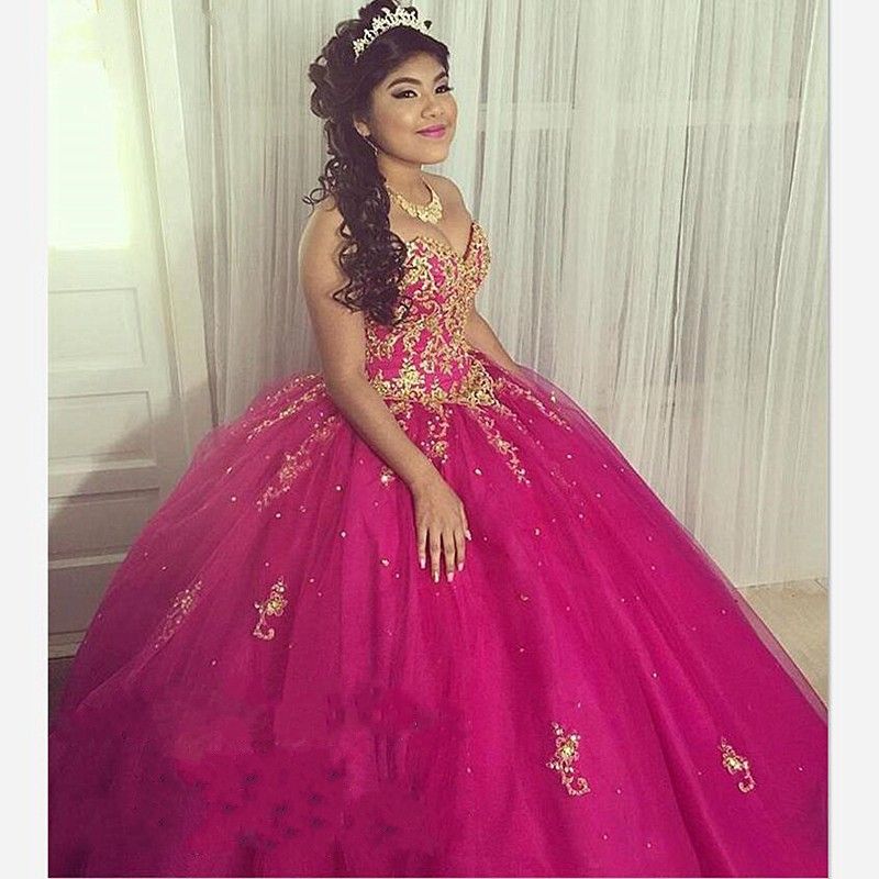 Hot Pink Strapless Applique Beaded Quinceanera Dresses Prom Ball Gowns 2020  Lace Up Tulle Sequin Draped Vestidos De Novia Sweet 16 Dress From  Lovemydress, $111.67 | DHgate.Com