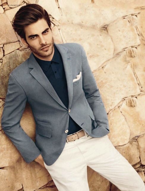 gray blazer white pants