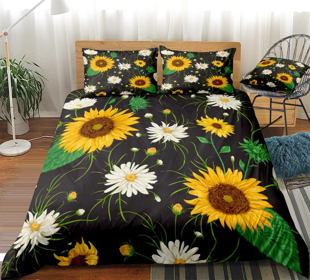 Sunflower Bedding Set Black Background Bedclothes Dropship Yellow