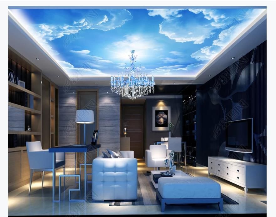 Custom 3d Large Silk Ceiling Mural Photo Wallpaper Blue Sky And White Clouds Zenith Living Room Bedroom Ceiling Mural Wallpaper For Walls 3d Desktop