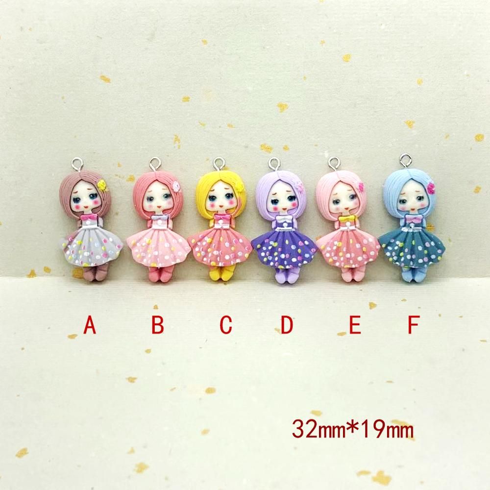 2019 32 19mm Kawaii Resin Cartoon Short Hair Girl Charms Pendants