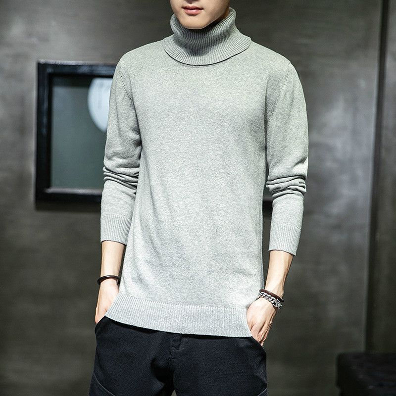 2020 Winter Grey Turtleneck Sweater Men High Collar Knitted Oversized ...