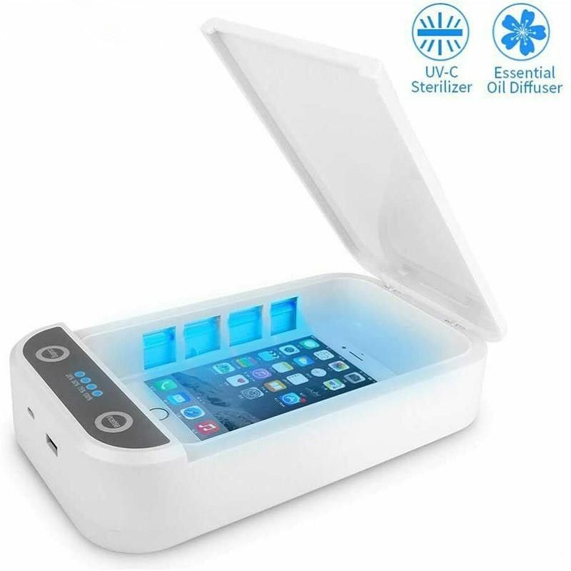 Portable UV Light Cell Phone Sterilizer Phone Uv Sanitizer White Aromatherapy Function Mask Disinfector Cell Phone Cleaners UV Light Sanitzier Box