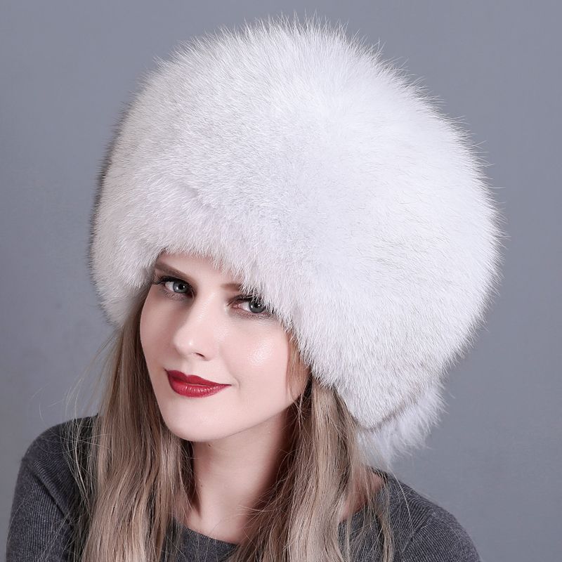Winter Women Fur Cap Real genuine natural Fox Fur Hats ladies warm fashion cap