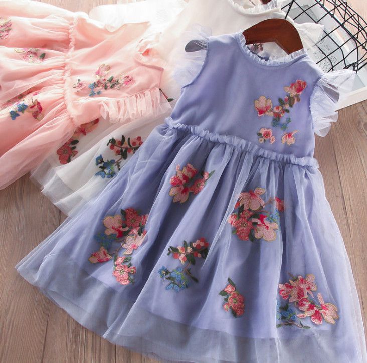 white gauze flowers embroidered dress