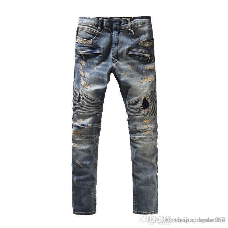 Men Denim Quilted Jeans Pants High-End Quality Black Red Green White ALL SIZES