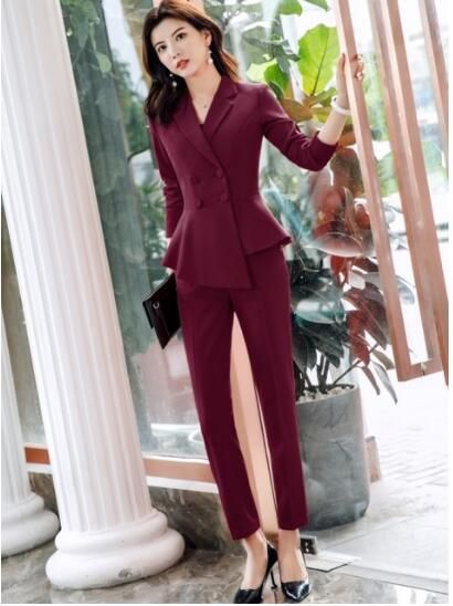 red formal pant suit