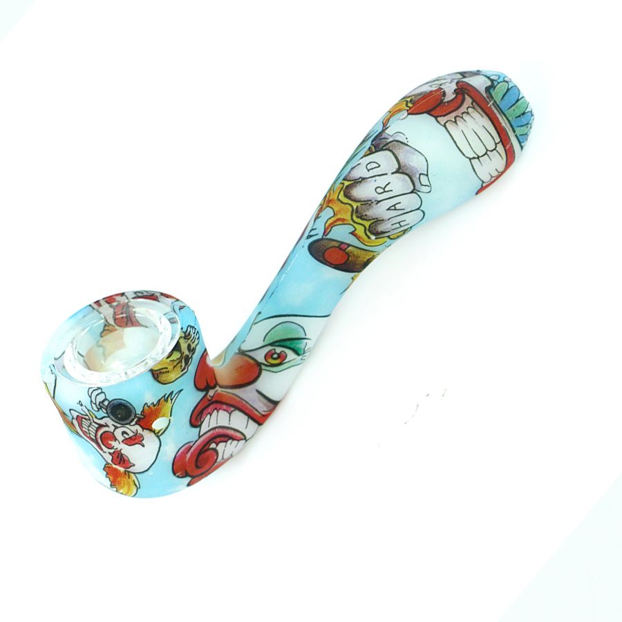SKULL SMOKING PIPE SILICONE TOBACCO PIPE W/GLASS BOWL GLOWS IN THE DARK! 