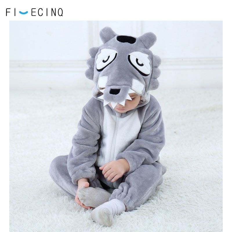 2020 Baby Gray Wolf Costume Kigurumi Animal Cosplay Funny Cool Fancy Onesie Childer Girl Boy Jumpsuit Winter Warm Soft Flannel Pajamamx190921 From Pu05 16 09 Dhgate Com