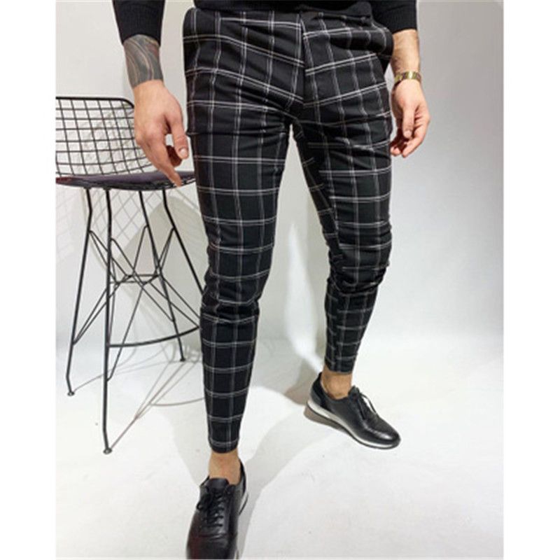 Casual Color Sociales Check Plancha de negocios Slim Fit a rayas Pantalones Hombre Ropa de vestir otoño diseñador de los hombres de la tela escocesa doble pantalones estampados Casual Color Sociales Check Plancha de negocios Slim Fit a rayas Pantalones Hombre Ropa de vestir otoño diseñador de los hombres de la tela escocesa doble pantalones estampados