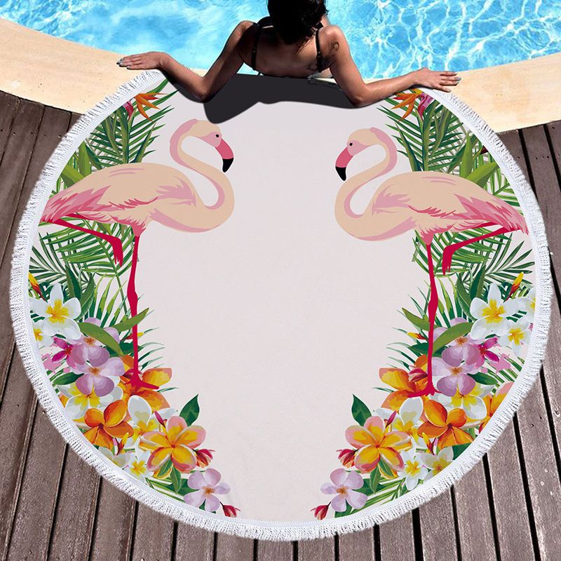 Microfiber Flamingo Round Beach Towel With Tassels Swim Pool Blanket Yoga Mat