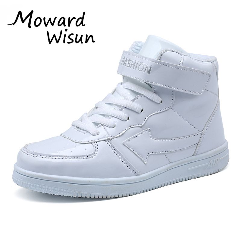 Classic Solid White Children Sport Shoes For Kids Boys Girls High Cut