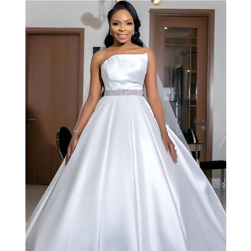 Onwijs Strapless Ball Gown Satin Wedding Dresses 2020 African Bridal FT-67