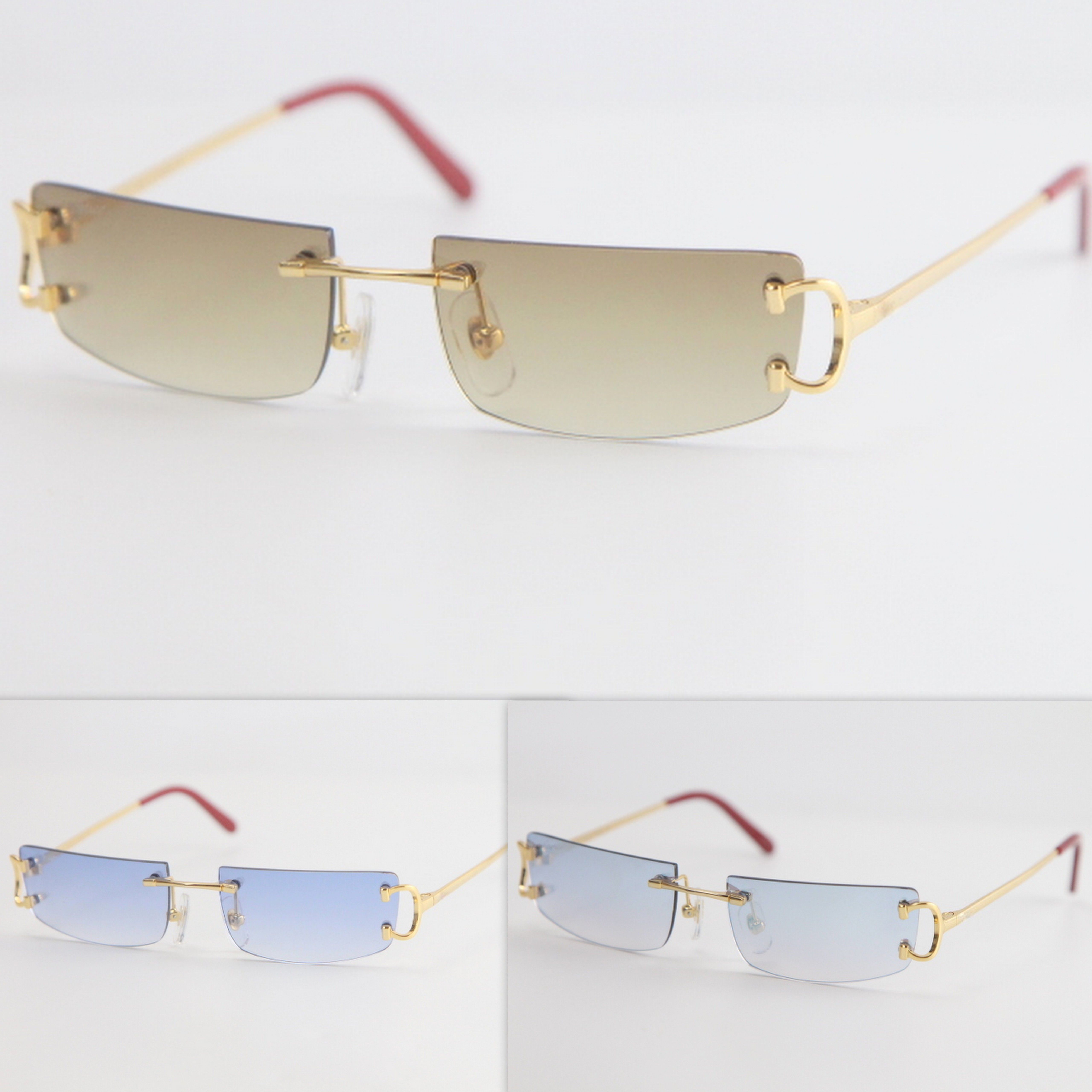 Metal Small Size Square Rimless Sunglasses Men Women With C Decoration ...