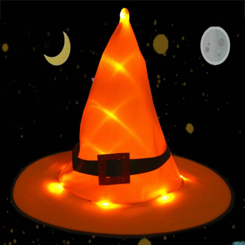 Halloween Hanging Lighted Glowing Witch Hats String Lights Halloween