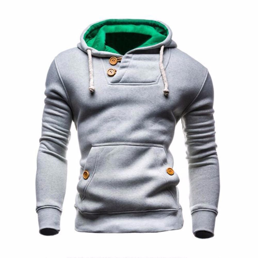 2019 Moda Hombres Sudaderas con capucha Mens larga botones Slim Sudadera Ropa O -