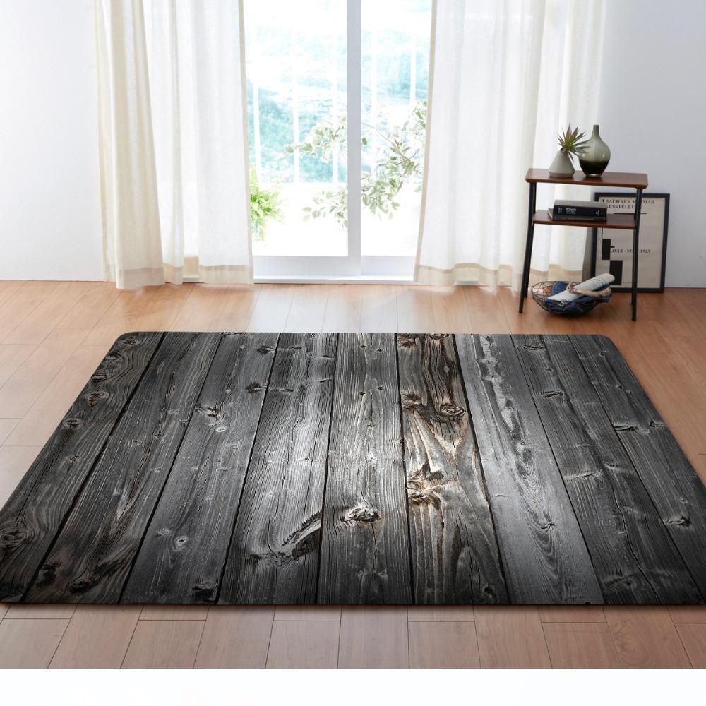 New Retro Wooden Floor Print Sofa Chair Floor Mats Shaggy Doormat