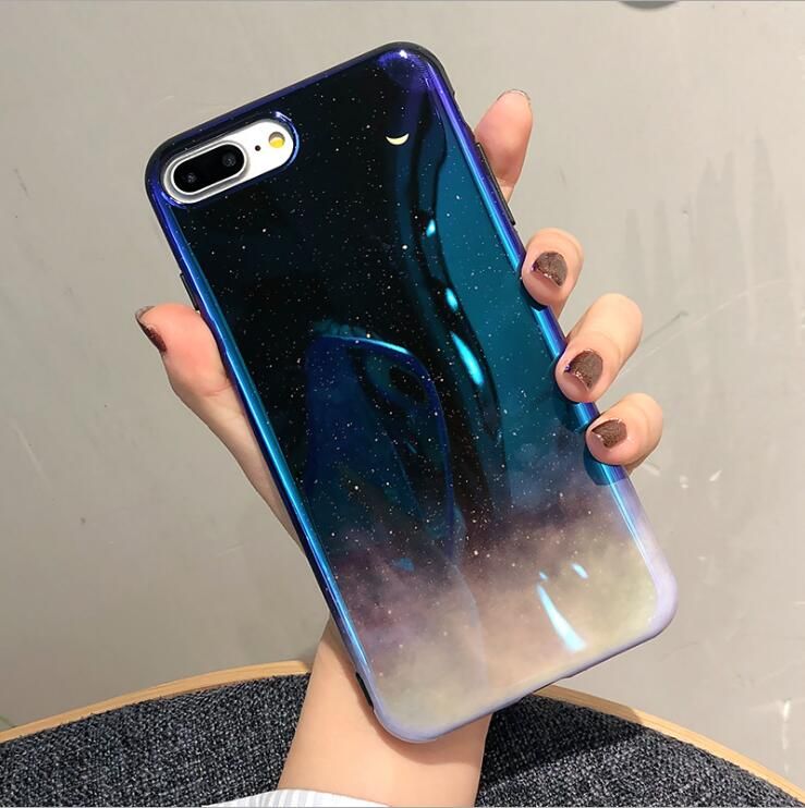 Blue Light Gradual Star Sky IPhone 8 plus Funda para celular Moon Cell Shell Apple XSmax / 7 Espejo Personalidad para mujer