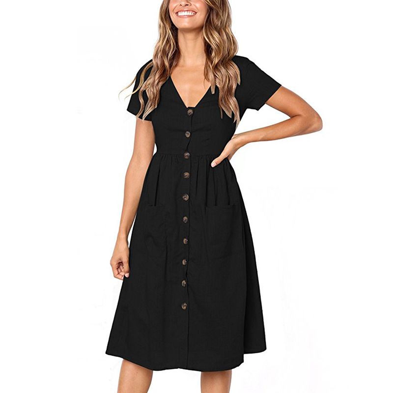 Acquistare Abiti Estivi Moda Scollo A V Bottone Al Ginocchio Stile Casual i  Manica Corta Traspirante S XL Abito Donna Sexy Con Tasche Economico |  Consegna Veloce E Qualità | DHgate Italy