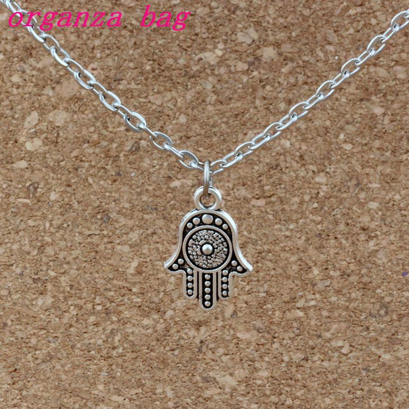 Womens Pendant Necklace 15pcs//Lots Antique Silver Hamsa Hand Alloy Charms Pendant Necklaces Jewelry DIY 23.6inches Chains