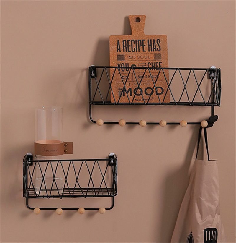 2020 Hanging Storage Baskets With Hooks Metal Wall Mounted