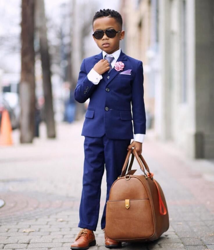 2021 Dark Blue Boy Men Suits Two Button 