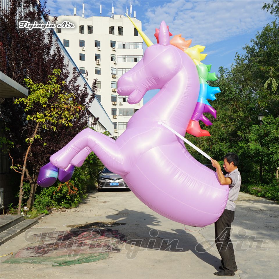 Trajes coloridos Caminar Traje unicornio 3m / púrpura usable para adultos Blow Up animal de