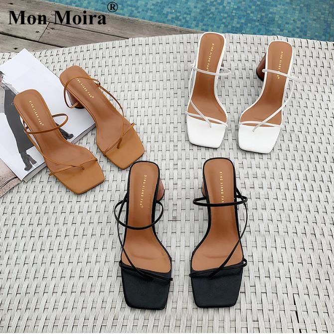 Houten hak slipper vrouwen sandalen vintage vierkante teen smalle band hoge hak  sandalen vrouwen zomer schoenen
