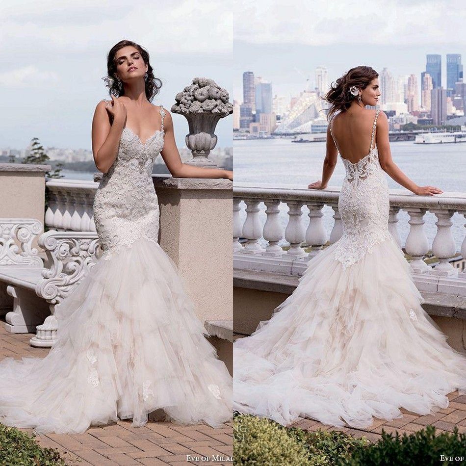 tiered lace mermaid wedding dress