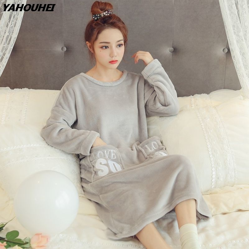 2020 Thick Warm Flannel Night Dress 