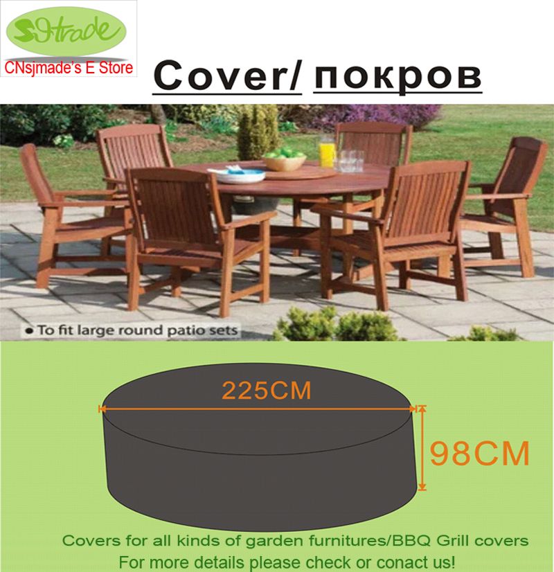 Round Wooden Chair And Table Set Cover D225x98 Cm Garden Furniture
