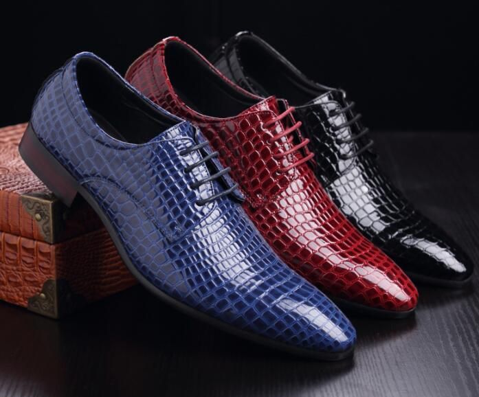 Crocodile Pattern Pu Leather Business Shoes Mens Pointed Toe