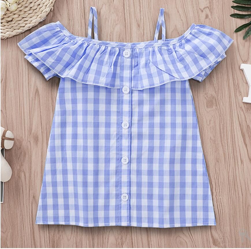 21 Girl Suspender Belt Off Shoulder Lotus Collar Dress Baby Summer Check Breeches Skirt Kids Clothes One Piece Zht 231 From Sophie0106 27 84 Dhgate Com