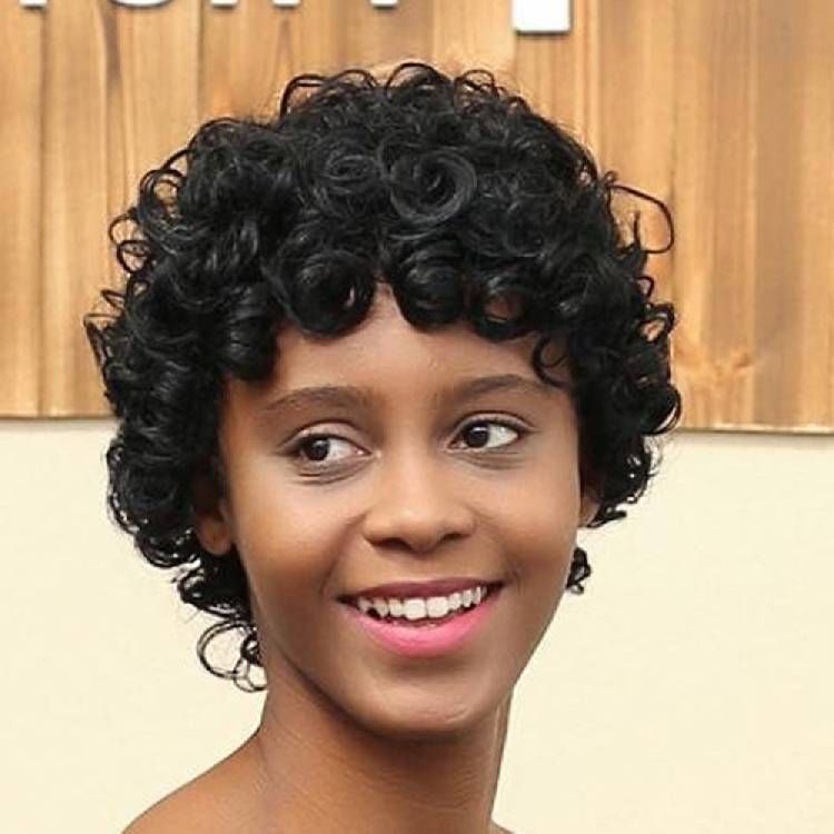 African Hot Selling Wigs Black Women Short Curly Hair Black 8 Cm