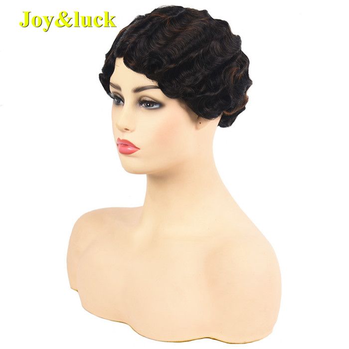 Short Curly Wig Pixie Cut Wigs For African American Finger Wave