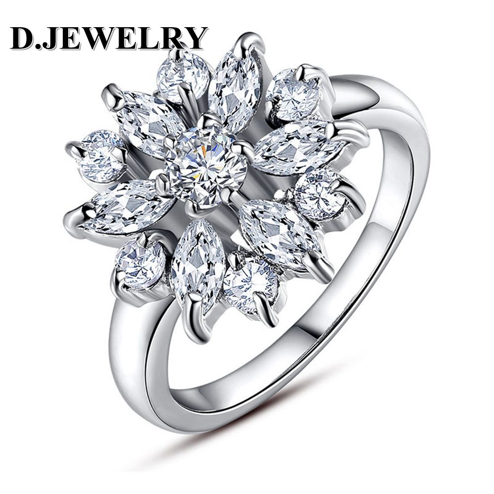 Elegante Anillo De Flor De Circonio Cúbico Boda Joyas De De Elegante Anillo De Flor De Circonio Cúbico Boda Joyas De De
