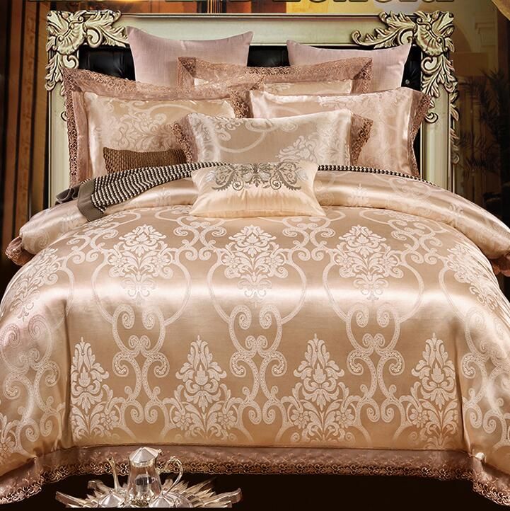 Gold Silver Coffee Jacquard Luxury Bedding Set Size Stain Bed Set
