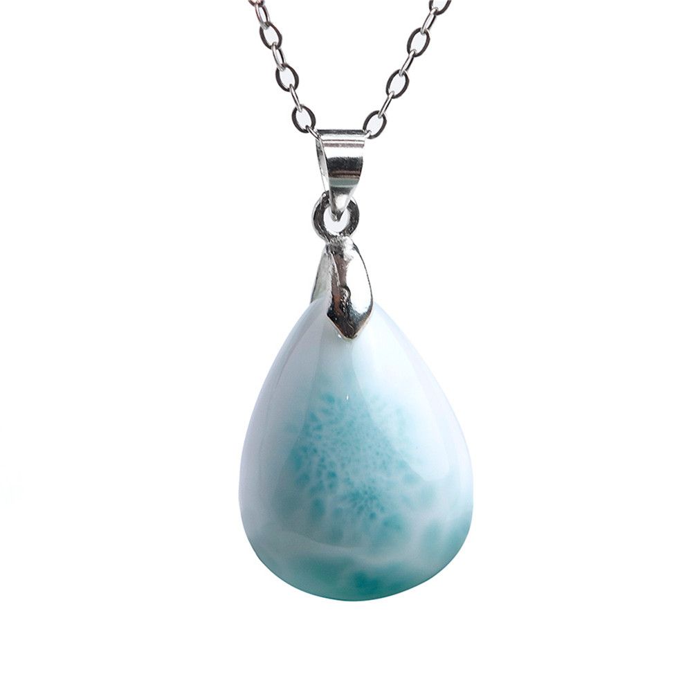 Natural Larimar Gemstone Pendant Fashion Blue Crystal Bead Jewelry