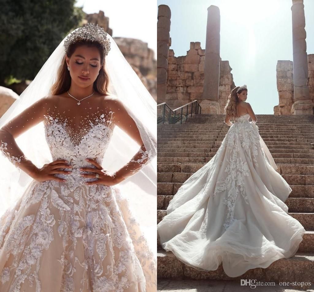 Discount Shinny Crystal Beaded A Line Wedding Dresses Luxury Long
