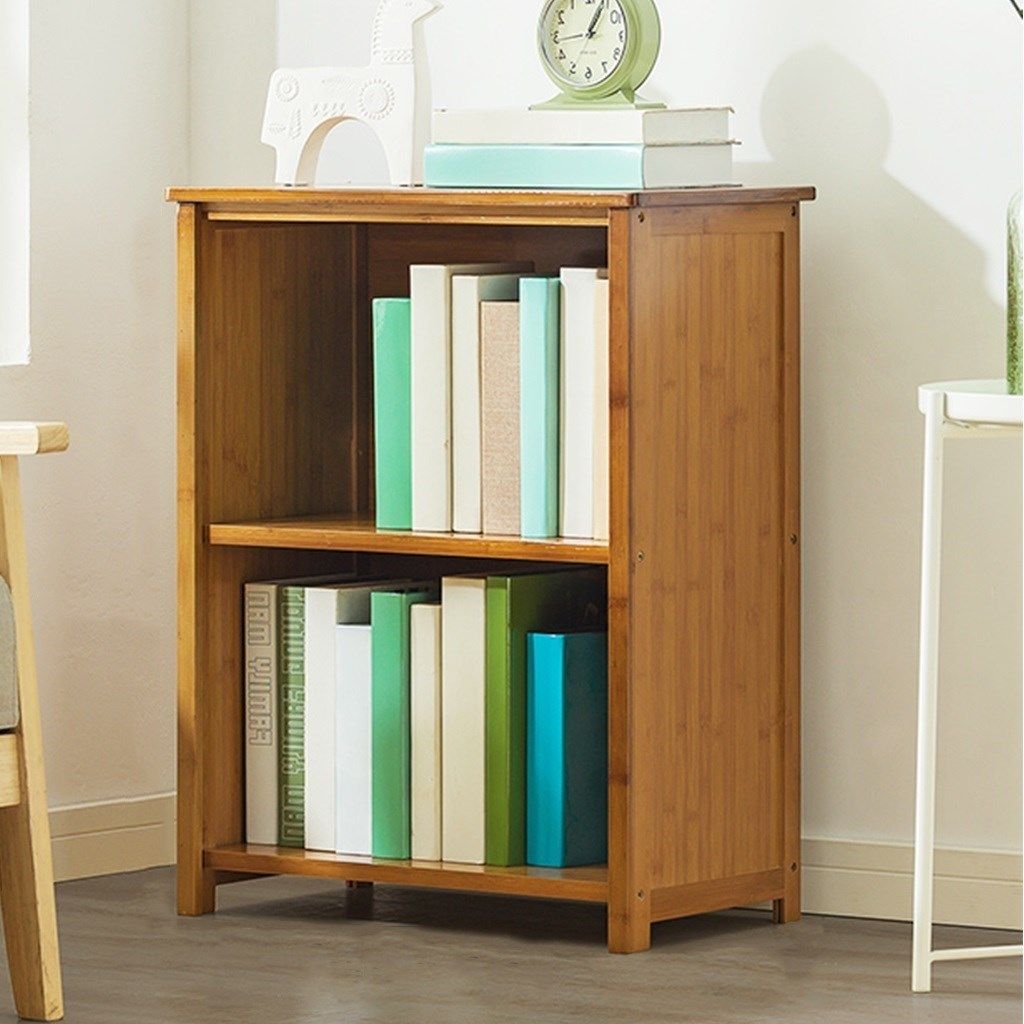 2020 2 Tier Low Wide Bookcase Bamboo Storage Display Shelving