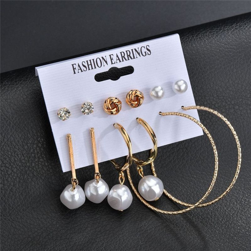 Women Statement Irregular Plated Alloy Pearl Big Stud Earrings Fashion Design