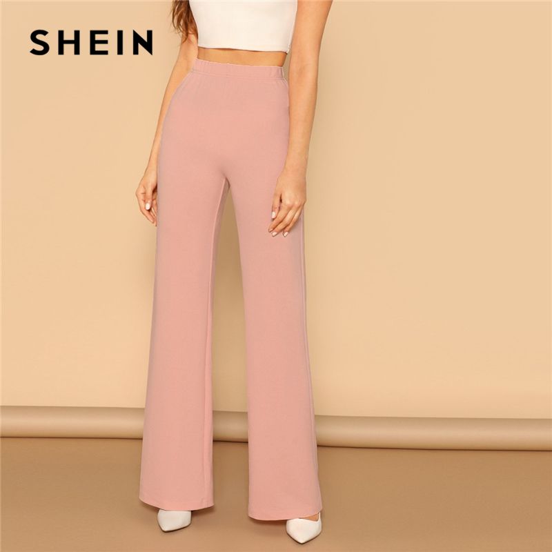 Compra Shein Rosa Elástico De Cintura Alta Pierna Recta Solid Pantalones  Largos De Las Mujeres Oficina Pantalón Señora Spring Elegante Ropa De  Trabajo De La Pierna Ancha Barato | Entrega Rápida Y
