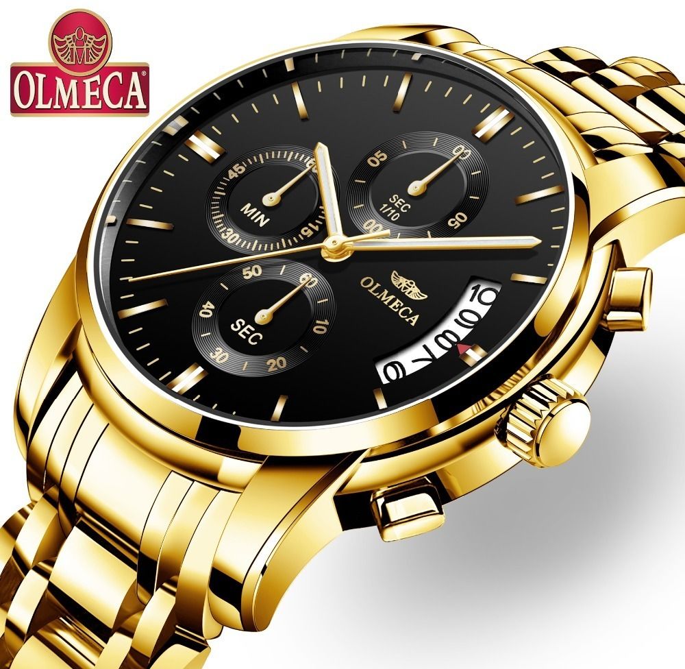 Olmeca Relogio Masculino الرجال ووتش الساعات الفاخرة 3atm للماء ساعة كرونوغراف ساعة اليد الفولاذ الصلب الفرقة