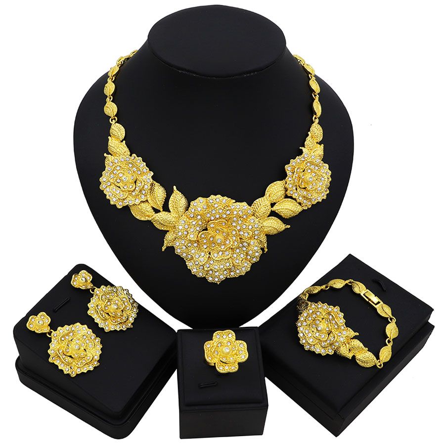 2021 TSROUND High Quality Necklace Dubai Round Gold Color Flower Shape Wedding Bridal Fashion