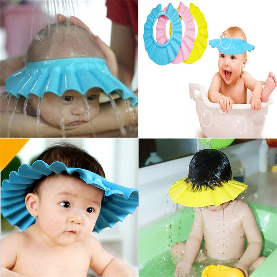 Multi-propósito proteger ojos orejas cabello lavado Escudo Bebé Ducha Cap Sombrero Visera De Baño