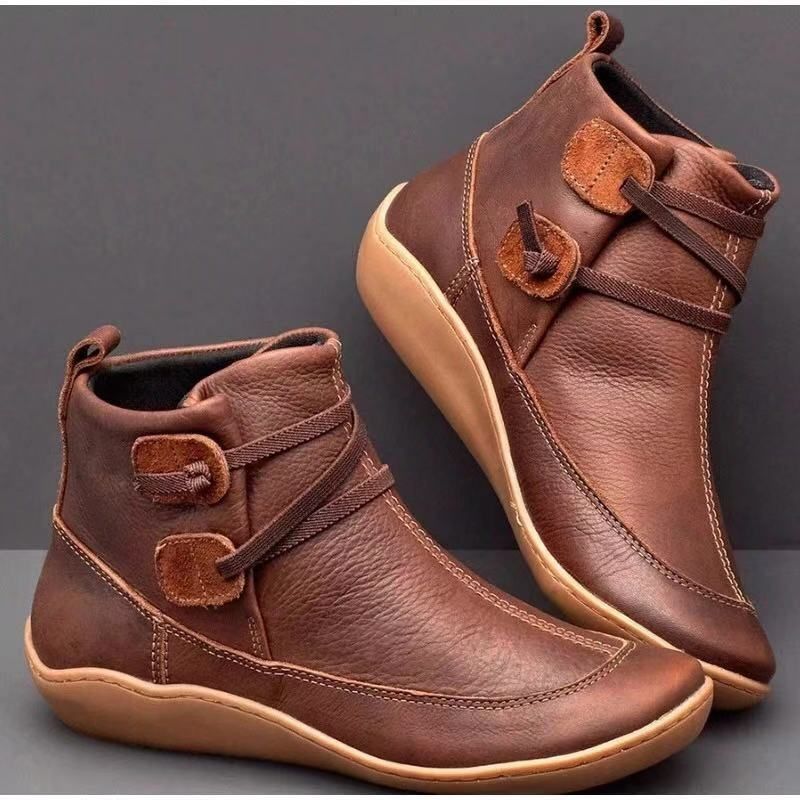 short flat brown leather boots